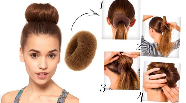 Donut Bun pour cheveux longs, moyens et courts. Comment faire un beau paquet. Photo, vidéo