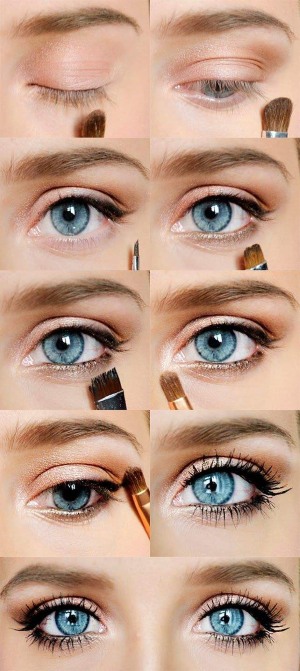 Maquillage pour les yeux bleus et les cheveux châtain clair pour tous les jours et les célébrations. Instructions pas à pas pour jouer avec une photo