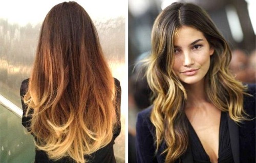 Ombre pour cheveux courts, moyens et longs blond foncé et foncé - coupes de cheveux à la mode avec et sans frange. Une photo