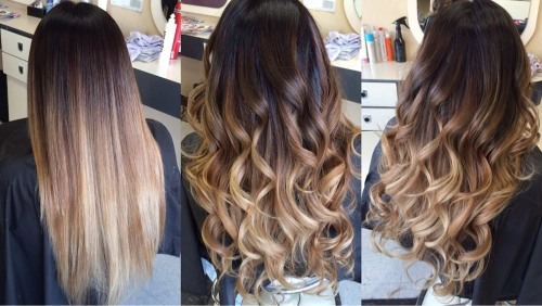 Ombre pour cheveux courts, moyens et longs blond foncé et foncé - coupes de cheveux à la mode avec et sans frange. Une photo