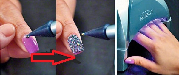 Conception avec des strass sur les ongles. Photos sur les mains, les pieds, comment fixer correctement et magnifiquement le gel avec du vernis. Idées et nouveautés de manucure