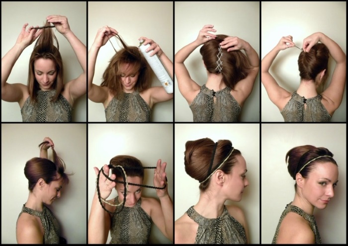 Coiffure grecque pour cheveux longs avec un bandage. Instructions étape par étape avec photo