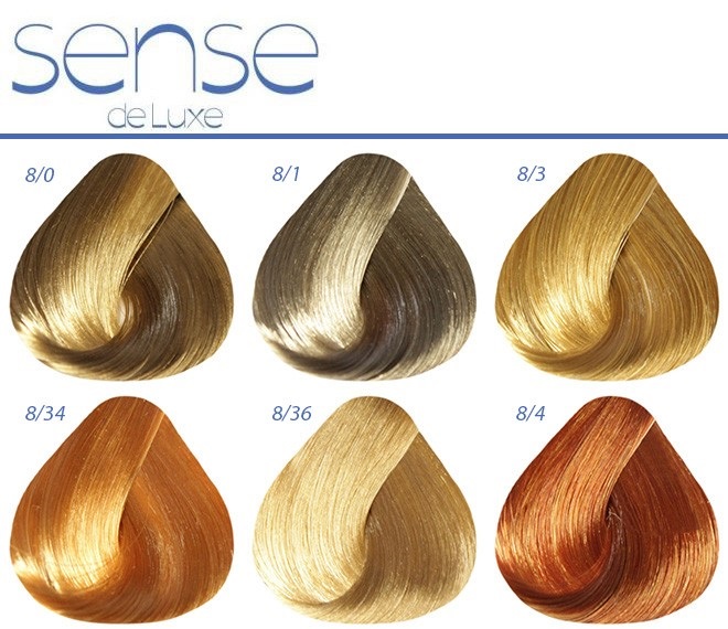 Peinture Estelle. Palette de couleurs, photo de cheveux: numéros, noms des nuances de toutes les séries: Deluxe, Blond, Essex, Princess, Couture, Newton