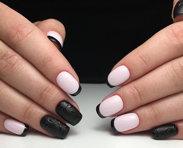 Le français sur les ongles. Photo 2020, nouveaux articles: vernis gel blanc avec un motif, conceptions et idées de printemps, d'automne, d'été, d'hiver