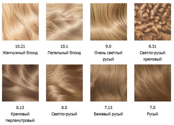 Teinture capillaire Garnier. Palette de couleurs, photo: Naturals, Senseishen, Shine, Olia, caramel, aulne, perle-cendre, blond foncé, sable fin, blond clair