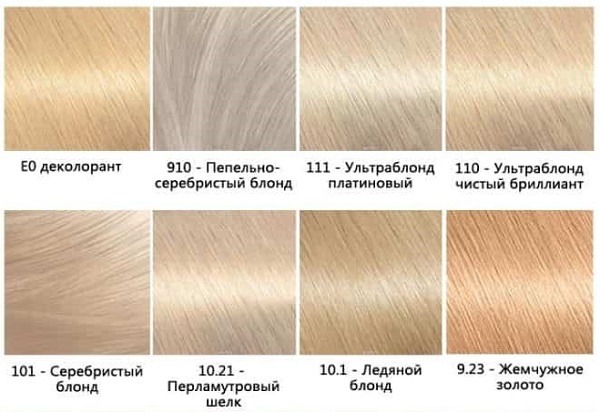 Teinture capillaire Garnier. Palette de couleurs, photo: Naturals, Senseishen, Shine, Olia, caramel, aulne, perle-cendre, blond foncé, sable fin, blond clair