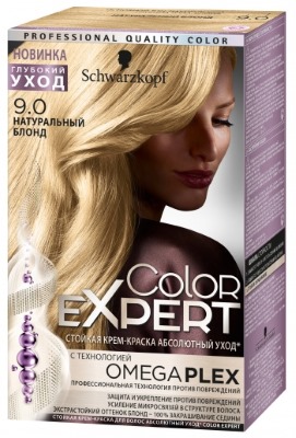 Teinture capillaire Color Expert Schwarzkopf. Palette de couleurs avec photo: oméga, blond froid