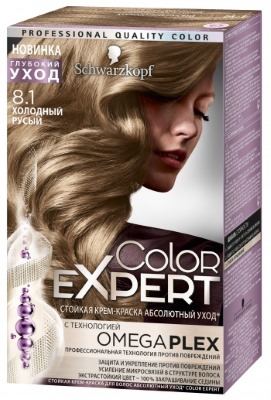 Teinture capillaire Color Expert Schwarzkopf. Palette de couleurs avec photo: oméga, blond froid