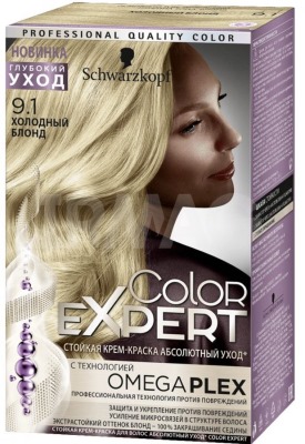 Teinture capillaire Color Expert Schwarzkopf. Palette de couleurs avec photo: oméga, blond froid