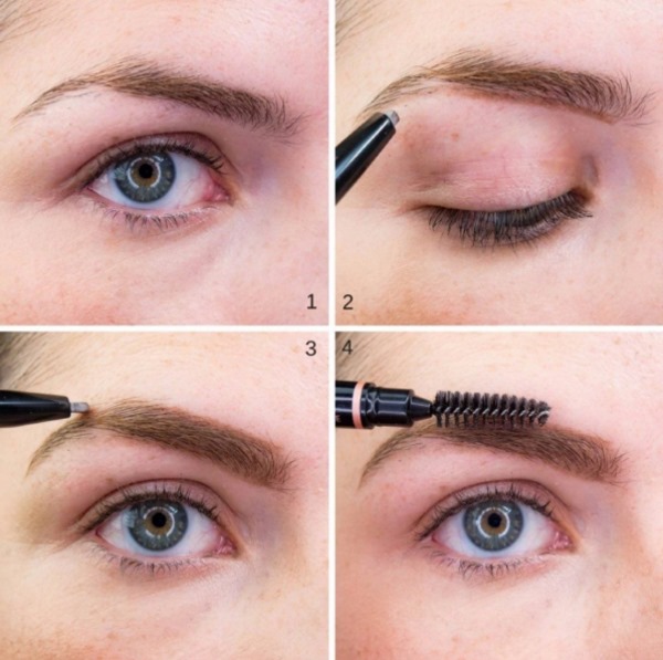 Maquillage des sourcils pas à pas avec une photo à la maison: avec un crayon, des ombres, de la cire, de l'encre. Cours pour débutants