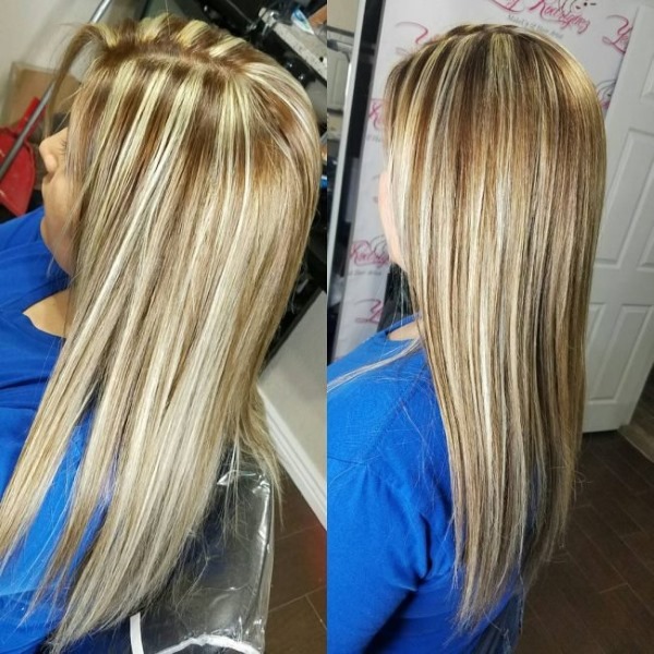 Mise en évidence sur cheveux blonds avec des mèches foncées: revers, couleur, californien. Instructions étape par étape avec photo