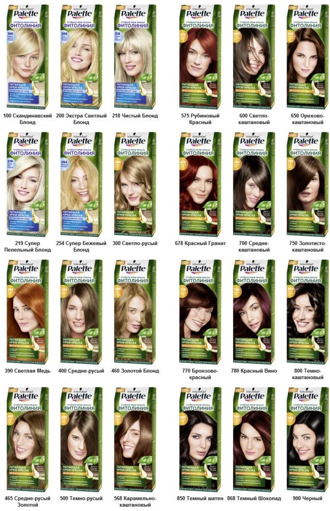 Palette de teinture pour les cheveux. Palette de couleurs, photo de cheveux, avis, prix