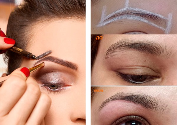 Mise en forme des sourcils, tutoriels vidéo pour débutants: henné, peinture, crayon, ombres, fil, cire. Photo étape par étape