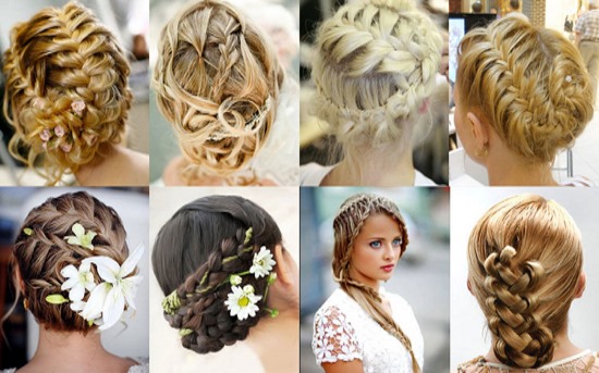 Coiffures avec des tresses pour cheveux moyens, longs. Français, grec, tresse sur le côté, autour de la tête, avec une frange, pour un mariage