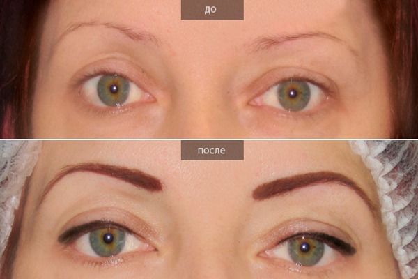 Maquillage permanent avec ombrage: couleur naturelle des paupières, sourcils, flèches, espace entre les cils, beau contour. Instructions étape par étape avec photos