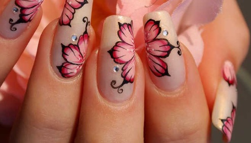 Fleurs sur les ongles avec du vernis gel - idées de manucure et de nouveaux designs: veste de service, volumineuse, délicate, transparente, belles fleurs. Une photo