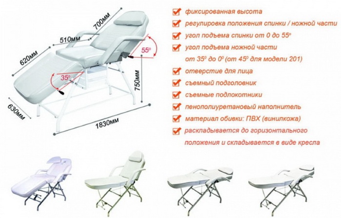 Canapé pour extension de cils: pliant, pliant. Comment choisir: tailles, prix. Comment faire un canapé de vos propres mains