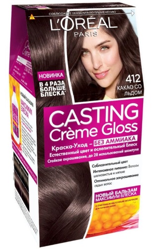 Peinture Loreal Casting Cream Gloss. Photo de la palette de couleurs, mode d'emploi