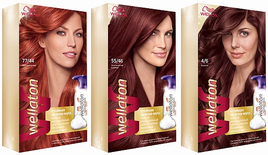 Mousse capillaire: colorant, pour le coiffage, le volume, la coloration, la teinte. Palette Schwarzkopf, Loreal, Mousse Perfect, Wellaton