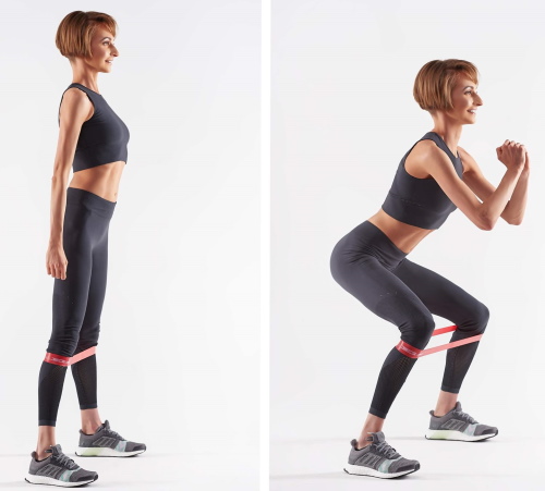 Squats avec élastique sur les jambes pour les fesses. Effet quels muscles travaillent